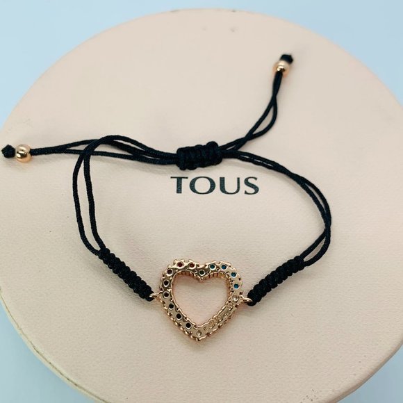 Tous Rose Gold Vermeil San Valentín heart Bracelet with Gemstones and black Cord - Picture 5 of 6